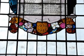 stained glass window, Brighton, Hove & Sussex Grammar School hall (now BHASVIC).