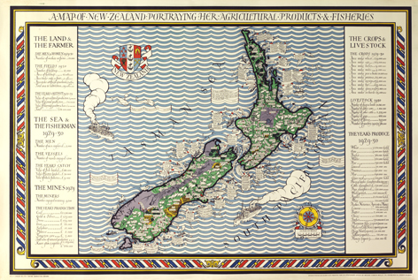 Poster Map of New Zealand, Empire Marketing Board. Max Gill.